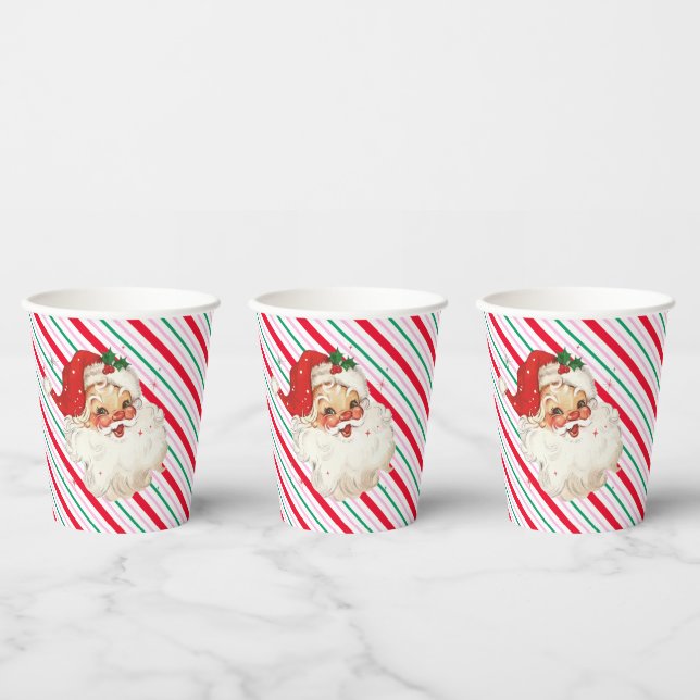 Gobelets En Papier Festive Stripe Retro Père Noël (Multi)