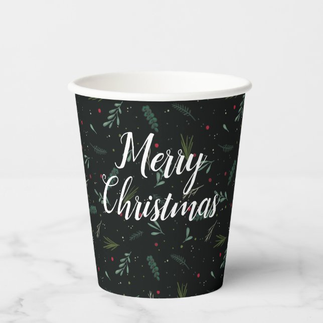 Gobelets En Papier Festive Wreath Feuilles Berries Salutation (Recto)