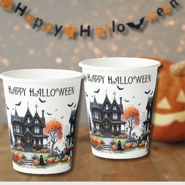 Gobelets En Papier Fête amusante et effrayante d'Halloween (Fun Spooky Halloween Party Paper Cups)