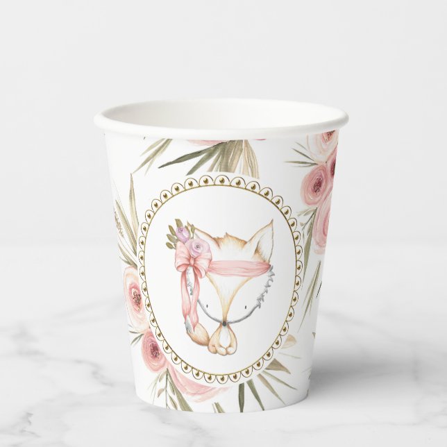 Gobelets En Papier Fête Baby Shower Bohème Fille Renard (Recto)