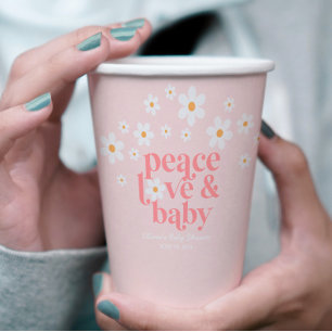 Gobelets En Papier Fête bébé Fleur Rose Rétro Amour Paix