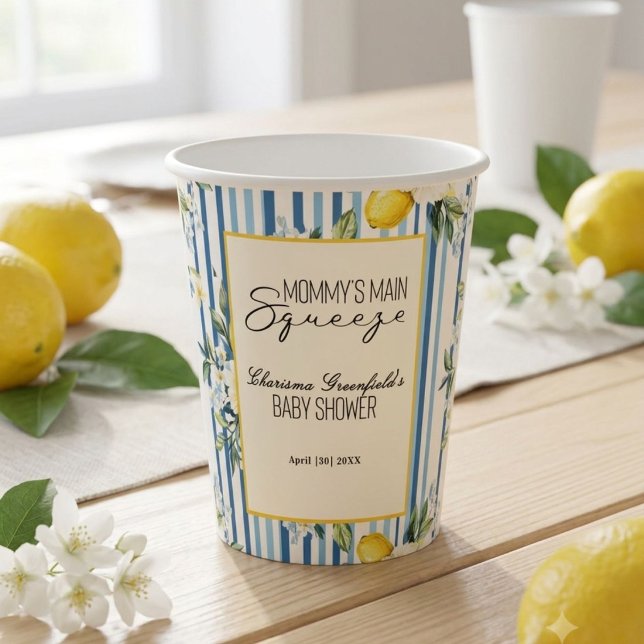 Gobelets En Papier Fête Bébé Le Citron Bleu de Maman Chéri  (Créateur téléchargé)