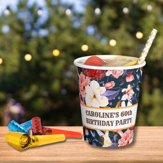 Gobelets En Papier Fête Bohème Florale Sophistiquée (Créateur téléchargé)