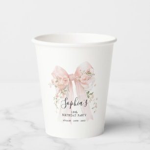 Gobelets En Papier Fête d'anniversaire 18 ans Ruban rose personnalisé