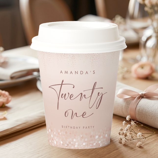 Gobelets En Papier Fête d'anniversaire 21 ans pailletée or rose (Rose Gold Glitter 21st Birthday Party Paper Cups)