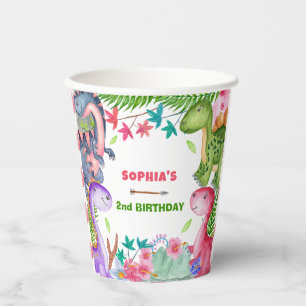 Gobelets En Papier Fête d'anniversaire 2 ans Dinosaure Fille Mignonne
