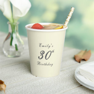 Gobelets En Papier Fête d'anniversaire 30 ans crème élégante moderne