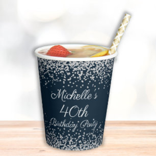 Gobelets En Papier Fête d'anniversaire 40 ans Bleu Nuit Paillettes Ar