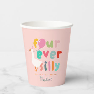 Gobelets En Papier Fête d'anniversaire 4 ans de filles mignonne rose