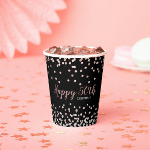 Gobelets En Papier Fête d'anniversaire 50 ans confettis rose gold arg