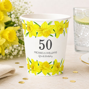 Gobelets En Papier Fête d'anniversaire 50 ans Jonquilles Aquarelle Ja