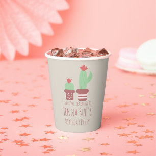 Gobelets En Papier Fête d'anniversaire avec des plantes de cactus mod