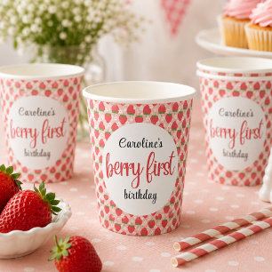 Gobelets En Papier Fête d'anniversaire Berry Sweet Strawberry 1 an