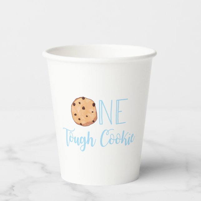 Gobelets En Papier Fête d'anniversaire bleue One Tough Cookie (Recto)