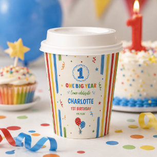 Gobelets En Papier Fête d'anniversaire Bold Rainbow One Big Year 1 an