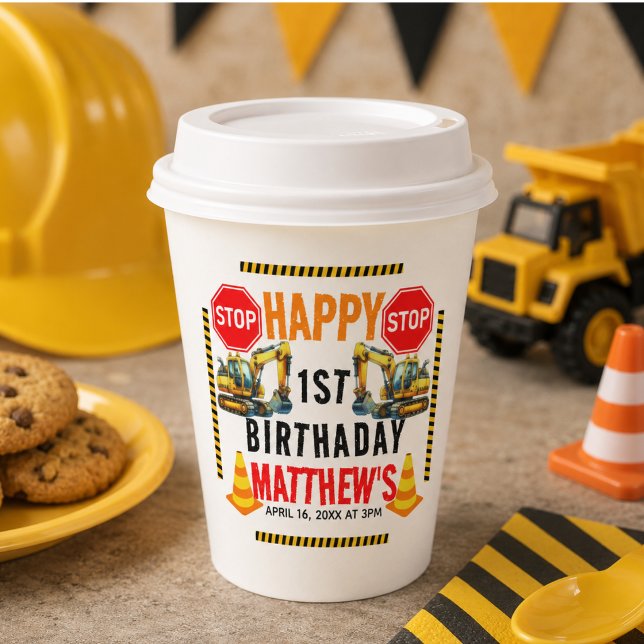 Gobelets En Papier Fête d'anniversaire Camion à benne 1 an (Construction Dump Truck 1st Birthday Party Paper Cups)