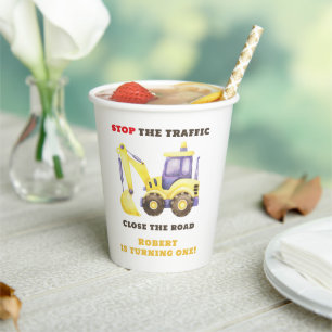 Gobelets En Papier Fête d'anniversaire Camion de chantier Excavatrice