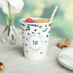 Gobelets En Papier Fête d'anniversaire, Confetti couleur primaire