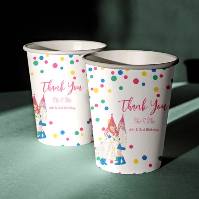 Gobelets En Papier Fête d'anniversaire conjointe des sœurs Pastel (Créateur téléchargé)