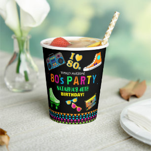 Gobelets En Papier Fête d'anniversaire Cool Neon 80