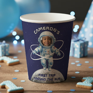 Gobelets En Papier Fête d'anniversaire d'astronaute 1er tour autour d