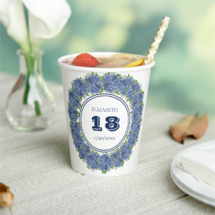 Gobelets En Papier Fête d'anniversaire de 18 ans Élégante Hydrangea B