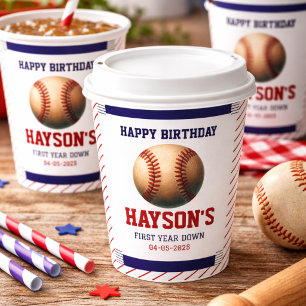 Gobelets En Papier Fête d'anniversaire de 1 an de baseball de premièr