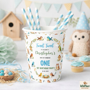 Gobelets En Papier Fête d'anniversaire de 1 an des Oiseaux Mignons – 