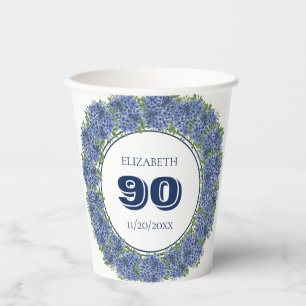 Gobelets En Papier Fête d'anniversaire de 90 ans aux Hortensias Bleus