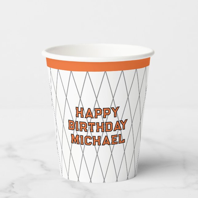 Gobelets En Papier Fête d'anniversaire de basketball (Recto)
