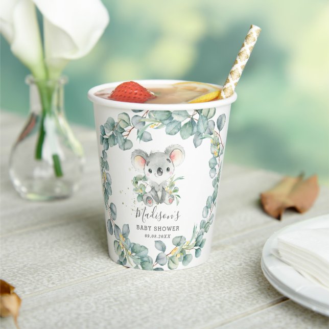 Gobelets En Papier Fête d'anniversaire de bébé garçon Eucalyptus Koal (Insitu)