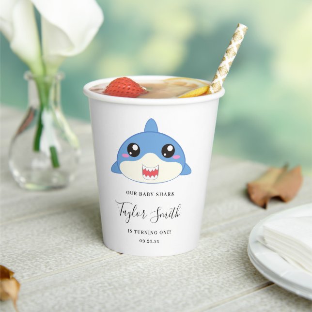Gobelets En Papier Fête d'anniversaire de bébé requin mignon  (Insitu)