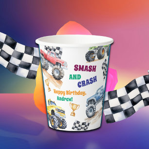 Gobelets En Papier Fête d'anniversaire de camions monstres amusants