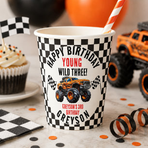 Gobelets En Papier Fête d'anniversaire de camions monstres pour enfan