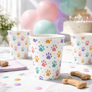 Gobelets En Papier Fête d'anniversaire de chiot Empreinte de patte co