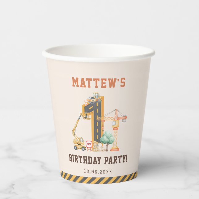 Gobelets En Papier Fête d'anniversaire de construction (Recto)