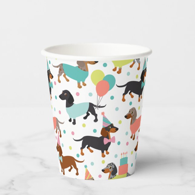 Gobelets En Papier Fête d'anniversaire de Dachshund (Recto)