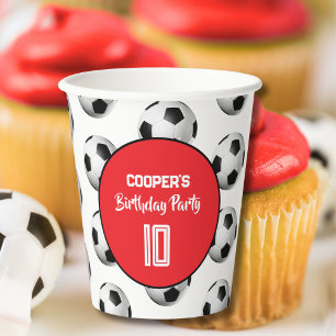 Gobelets En Papier Fête d'anniversaire de football Garçon Rouge