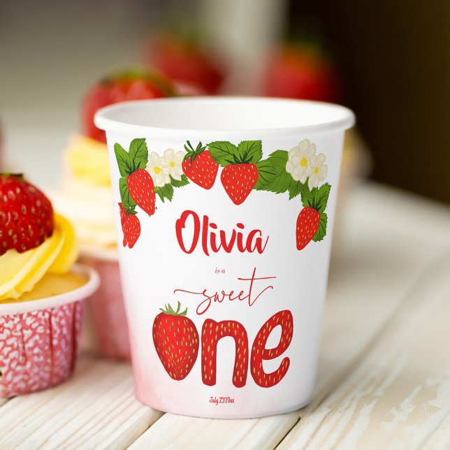 Gobelets En Papier Fête d'anniversaire de fraise sucrée imprimée (Sweet one girls strawberry birthday party printed paper cups personalized tableware decor)