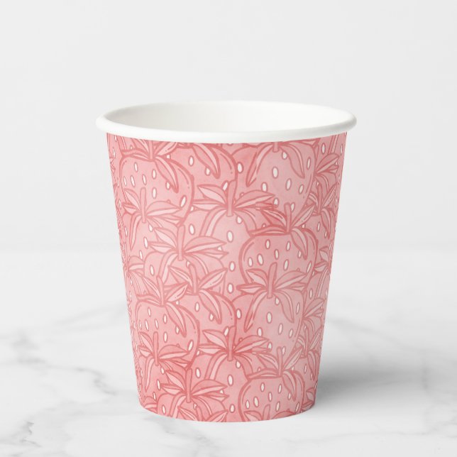 Gobelets En Papier Fête d'anniversaire de fraises (Recto)