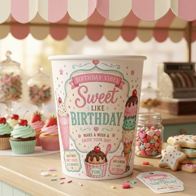 Gobelets En Papier Fête d'anniversaire de glace pastel douce (Créateur téléchargé)