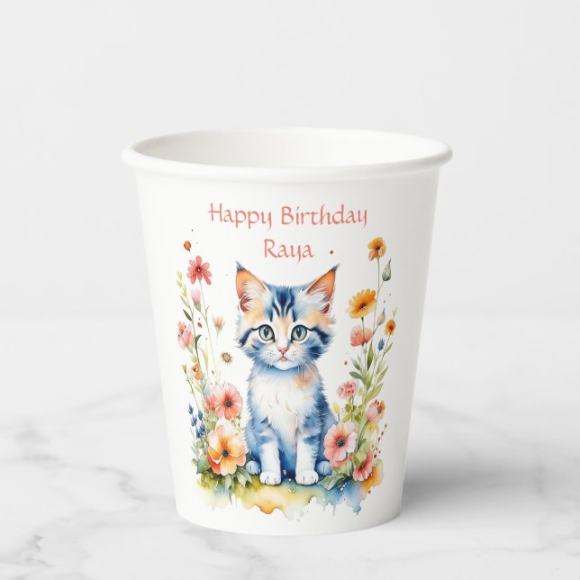 Gobelets En Papier Fête d'anniversaire de la petite chatte personnali (Recto)