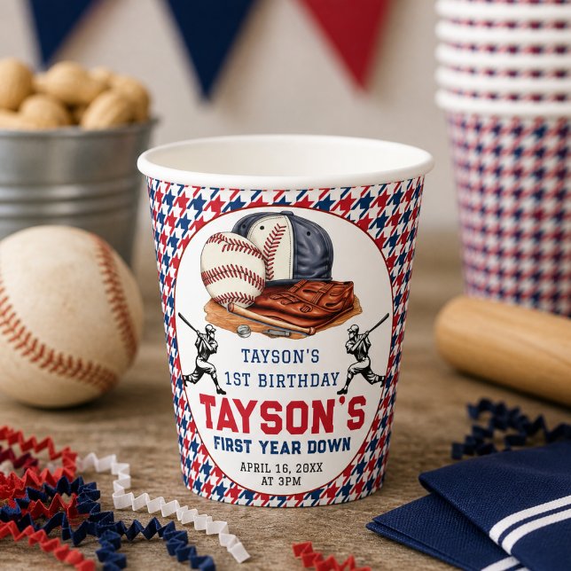 Gobelets En Papier Fête d'anniversaire de la première année de baseba (First Year Down Baseball 1st Birthday Party Paper Cups)