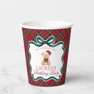 Gobelets En Papier Fête d'anniversaire de l'ours à carreaux tartan ro