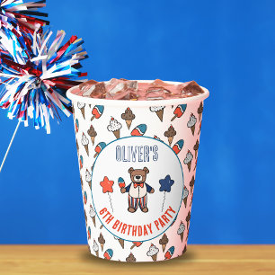 Gobelets En Papier Fête d'anniversaire de l'ours de crème glacée patr