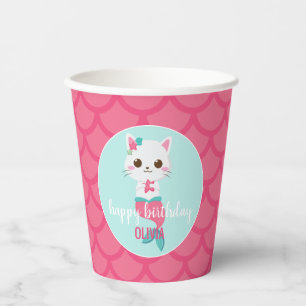 Gobelets En Papier Fête d'anniversaire de Purmaid Kitty Mermaid Pink 