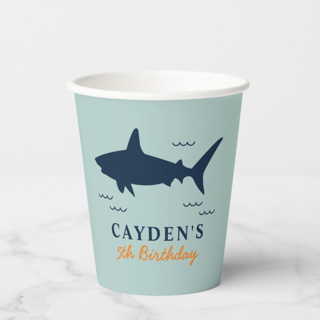 Gobelets En Papier Fête d'anniversaire de requin (Recto)