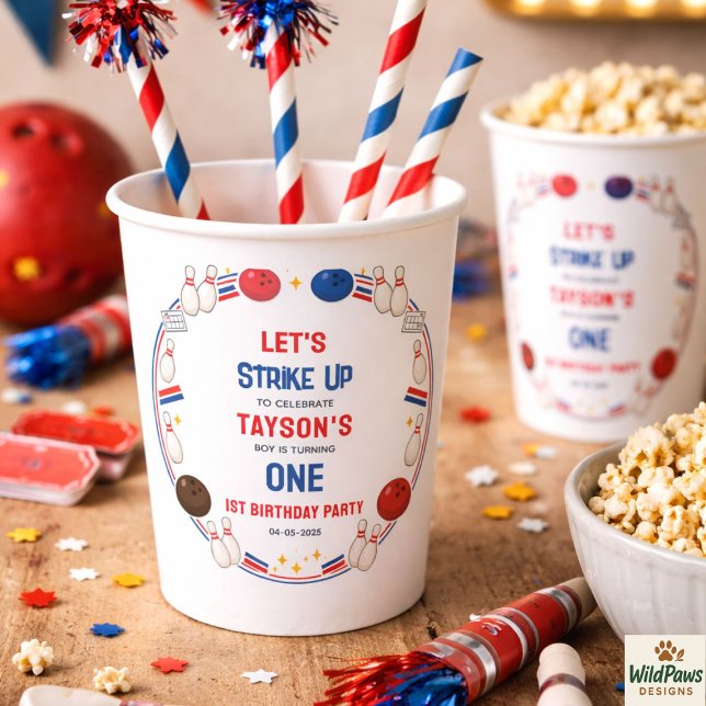 Gobelets En Papier Fête d'anniversaire de Retro Bowling 1ère année –  (Retro Bowling 1st Birthday Party – Fun Kids Paper Cups
)