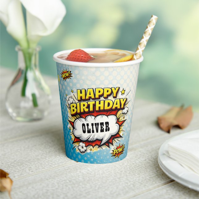Gobelets En Papier Fête d'anniversaire de style BD pour garçon  (Insitu)