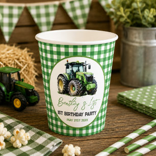 Gobelets En Papier Fête d'anniversaire de Tracteur 1 an Ferme amusant